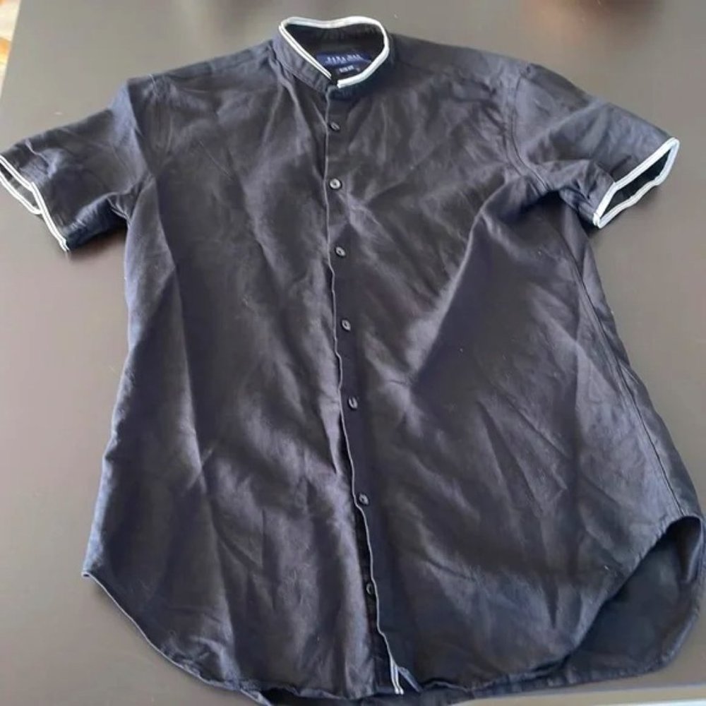 ZARA Man Black Button Up With White Trim